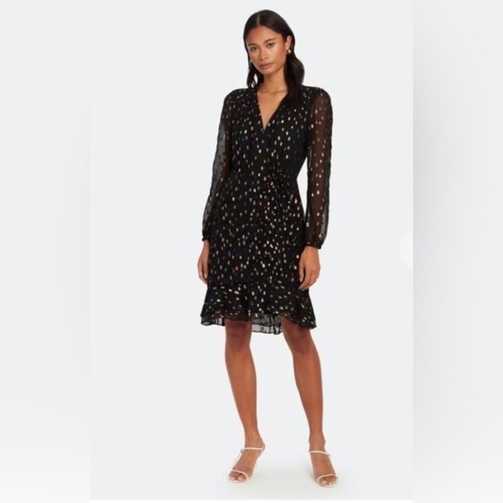 Diane von Furstenberg Women's Black Bea Metallic Ruched Flounce Dress NEW size 8